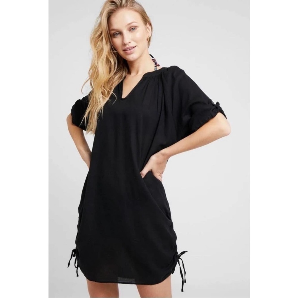 SEAFOLLY Australia Bali Hai Textured Black Gauze Beach Cover Up Dress Large